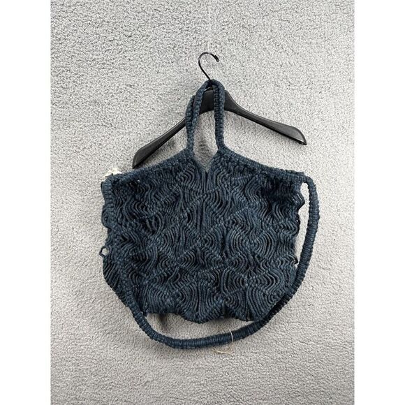 Free People Mister Ce Double Handle Jute Tote Blue Woven Bag - Picture 2 of 5